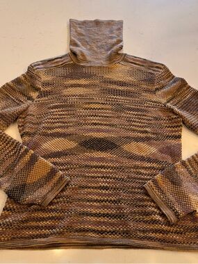 Missoni Brown, Tan & Cream Striped Knit Turtleneck Sweater-2000s